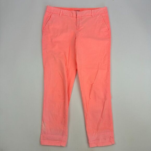 Calson Neon Highlighter Coral Chino Pants Cotton Spandex Stretch Size 8 - Picture 3 of 14